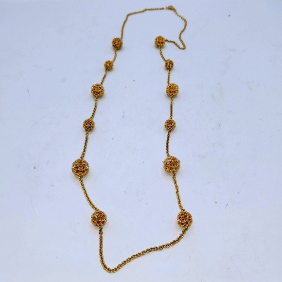 Charter Club Sautoir Gold Plated Floral Necklace / Cubic Zirconia Flowers Detail - Picture 7 of 14